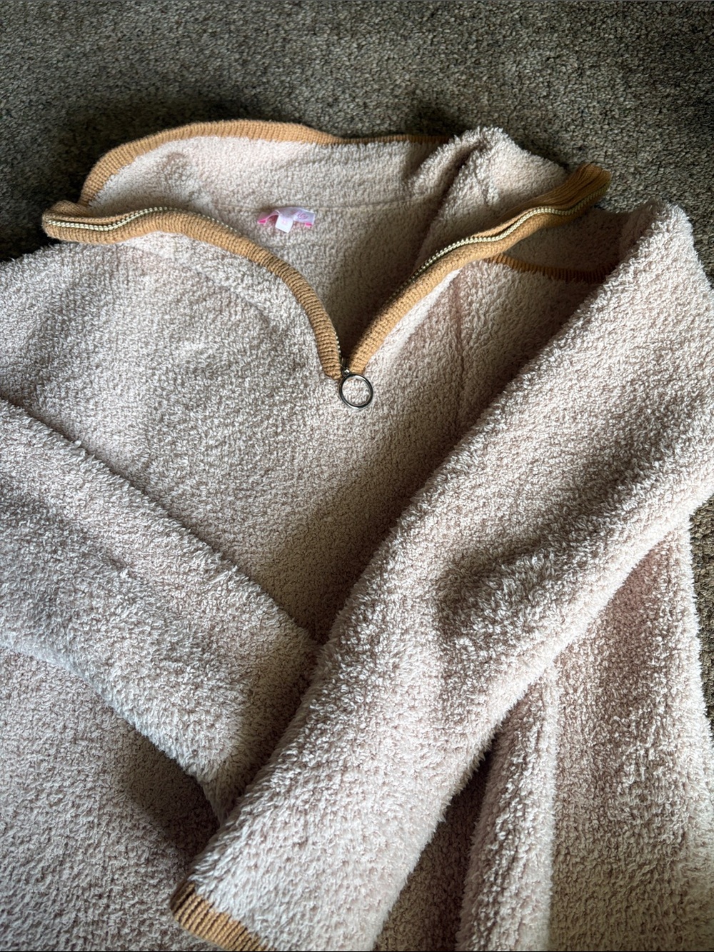 Pink Lily Cream Pullover Sweater with Tan Trim - Picture 3 of 3